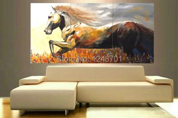 

Unframed 3 pcs High Quality Art Pictures Running Horse Large Modern Home Wall Decor Abstract Canvas handpainted Oil Painting