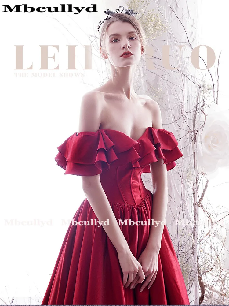 Сексуальные красные платья подружки невесты Mbcully с открытыми плечами для женщин