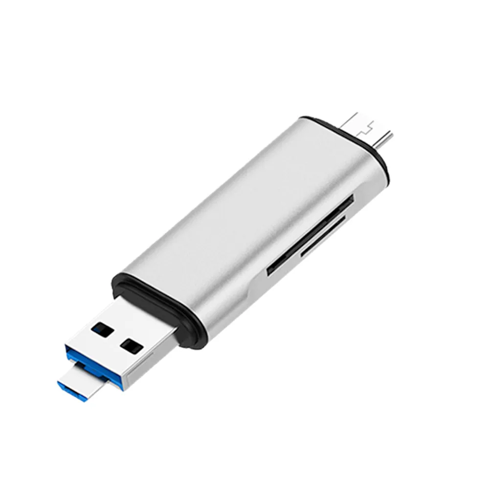 Серебристый USB 2,0 3 в 1 Тип C микро USB комбо 2 слот TF SD Card Reader OTG# 1111D - Цвет: Серебристый