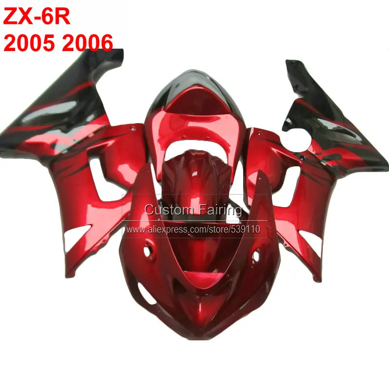Красные мотоциклетные Обтекатели для Kawasaki zx6r zx 6r Ninja 05 06 2005 2006 бордовый черный