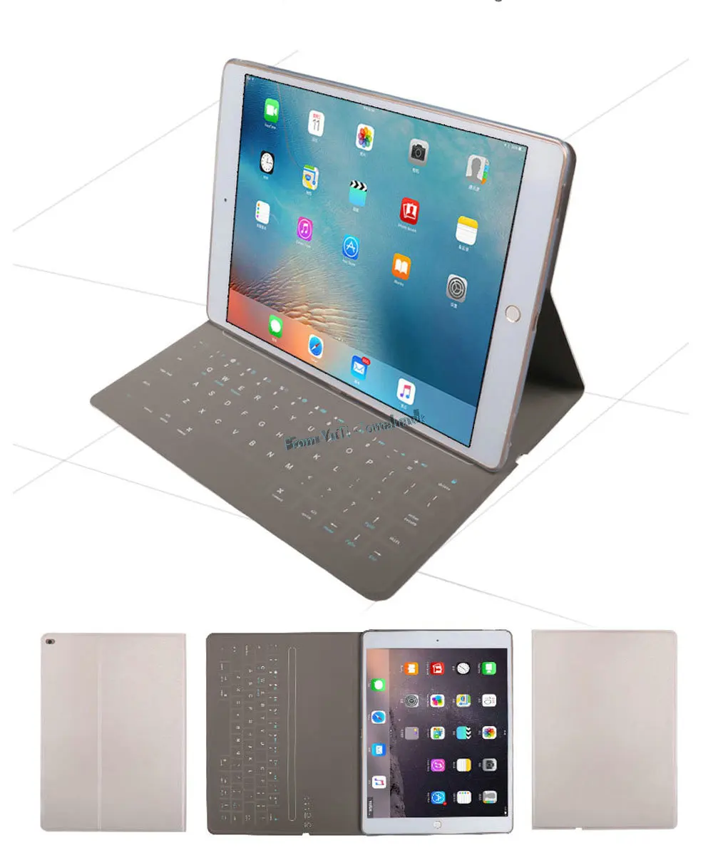 Ультратонкий беспроводной Bluetooth клавиатура из искусственной кожи чехол для iPad Pro 12,9 дюйма 12," планшет с кронштейном защитный