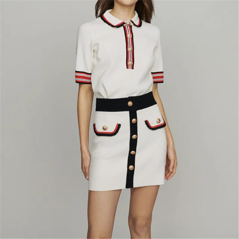 HAMALIEL для подиума летние женские трикотажные полосатые свитера топы юбки костюмы