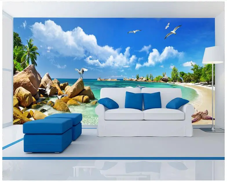 3D-обои на заказ настенные бумажные в стиле Средиземноморского моря пейзаж пляж