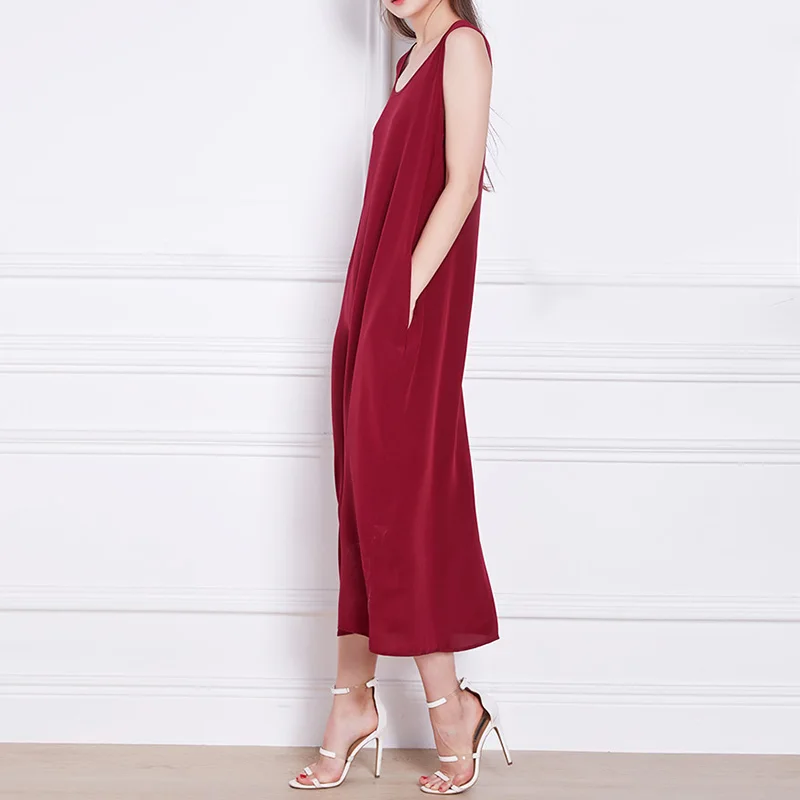 Платье из 100% шелка с карманами летнее платье на бретельках 19M L XL 2019 | Женская