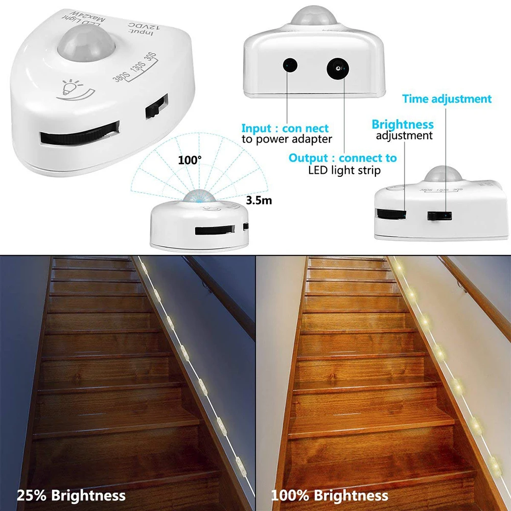 Amagle Indoor PIR Motion Sensor Led Stair Light LED Strip Lamp Steps Ladder Wall Lamps Dimmable Bedroom Night With Timer | Лампы и