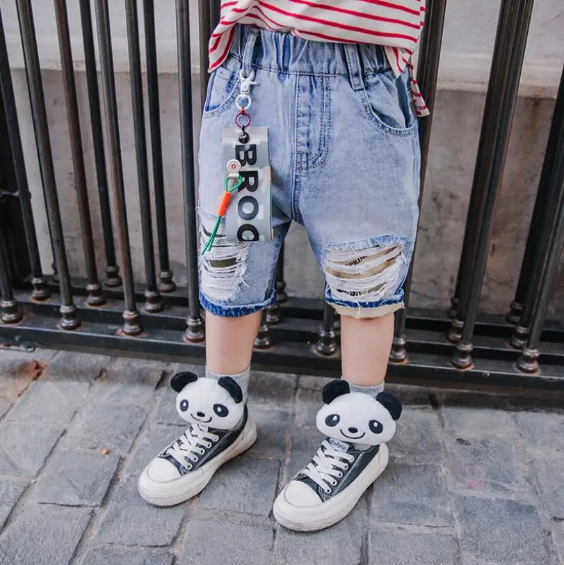 Весна лето 2019 новые модные джинсовые шорты с дырками для мальчиков повседневные