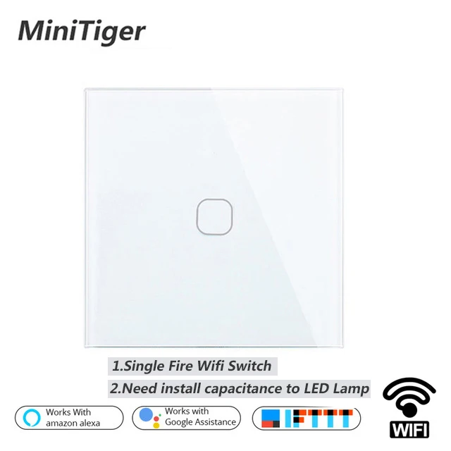 

Minitiger EU/UK Smart Wifi Wall Light Touch Switch 1 2 Gang Touch/WiFi/433 RF/APP Remote Smart Home Wall Touch Switch