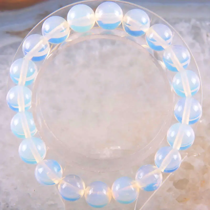 

10mm Blue Fire Opal Round Beads Stretchy Bangle Bracelet AAA style Fine jewe Noble 100% Natural