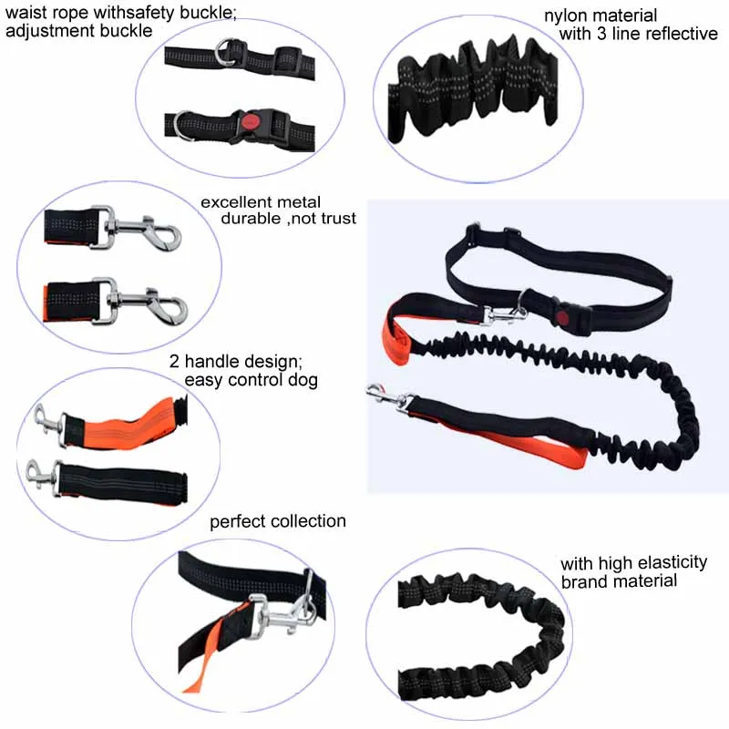 Поводок для собаки бегущий с безопасной отражающей ручкой эластичный поводок