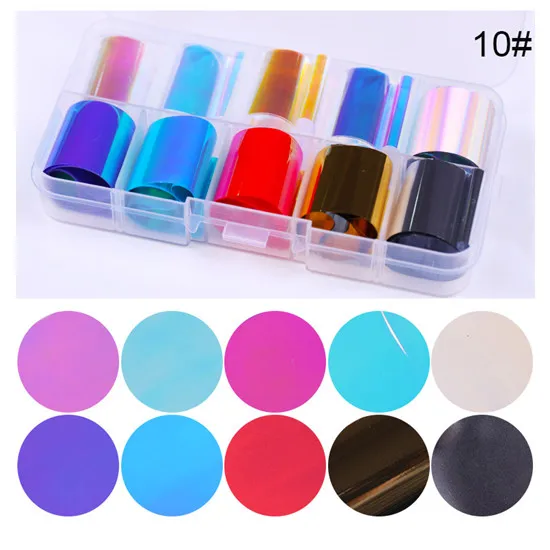 Set 28 10 шт Голографическая фольга для ногтей, Набор 2,5*100 см, маникюр, сделай сам, дизайн ногтей, украшения, прозрачный цвет AB, переводная наклейка для ногтей - Цвет: Set 28