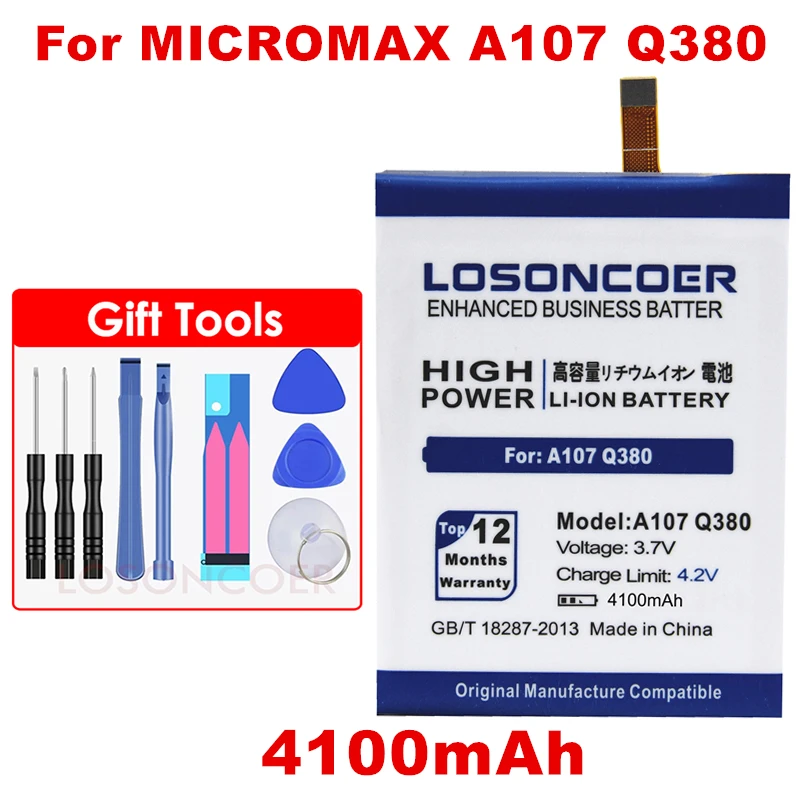 LOSONCOER 4100 мАч аккумулятор большой емкости для Micromax A107 Q380|Аккумуляторы мобильных