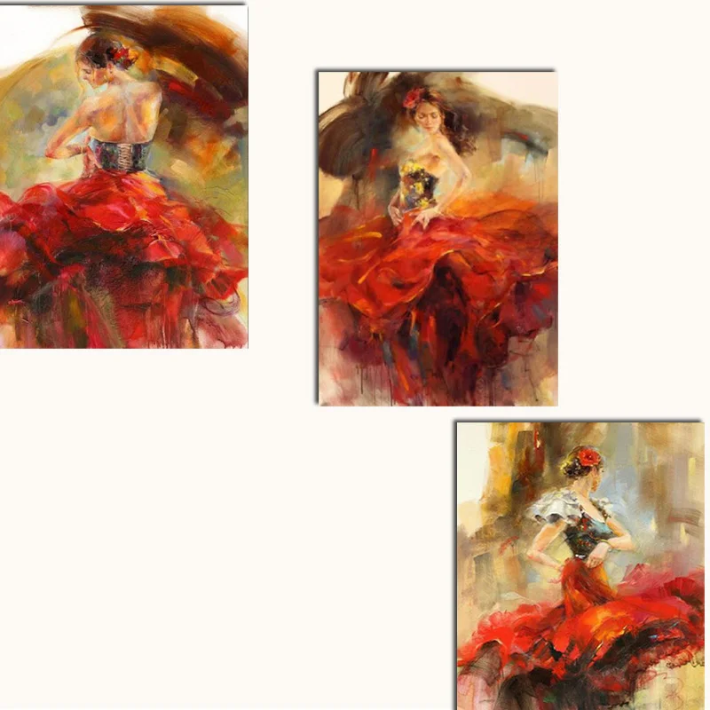 

3Pcs Abstract Oil Painting Dancer In Red Figure Painting On Canvas Wall Art Picture For Home Decor Pictures 100% Hand Painted