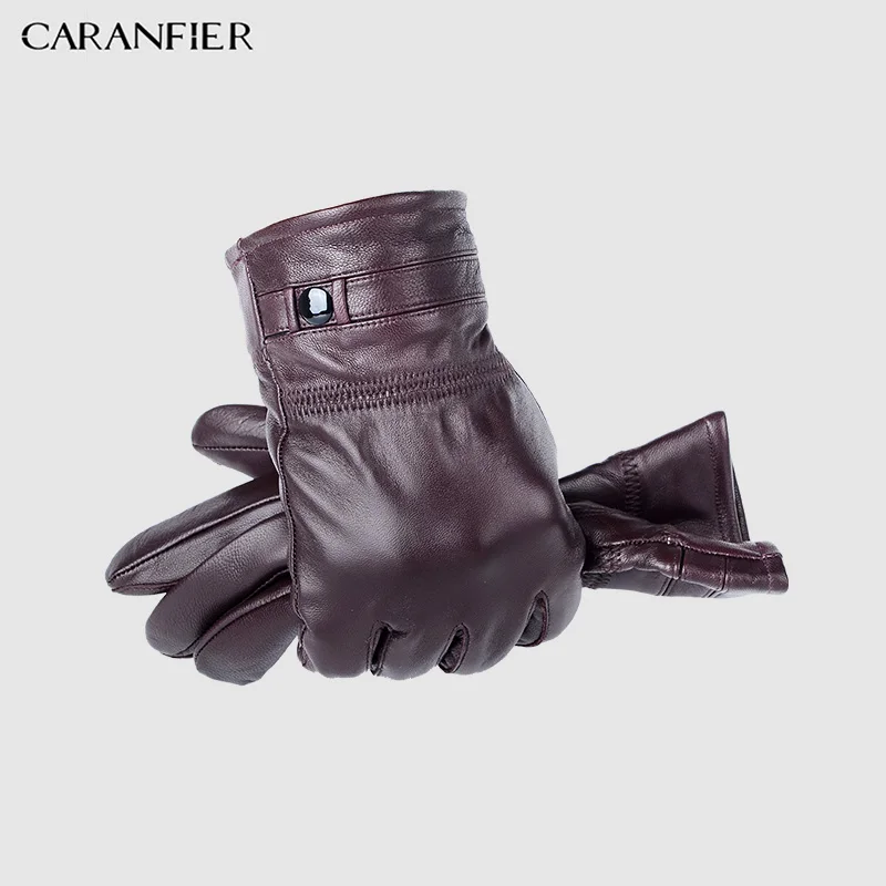Мужские перчатки из натуральной кожи CARANFIER зимние теплые бархатные овечьей