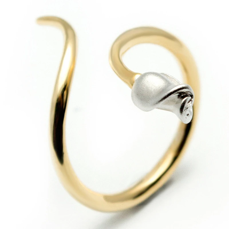 Женское кольцо ручной работы из серебра 925 пробы золотистое с розой | Украшения и