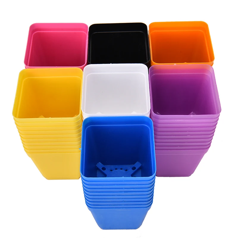 New Square Multicolour Nursery Pots Plastic Plants Pot Flower Planter Garden Desk Home Decor 7 Colors 10PCS | Дом и сад