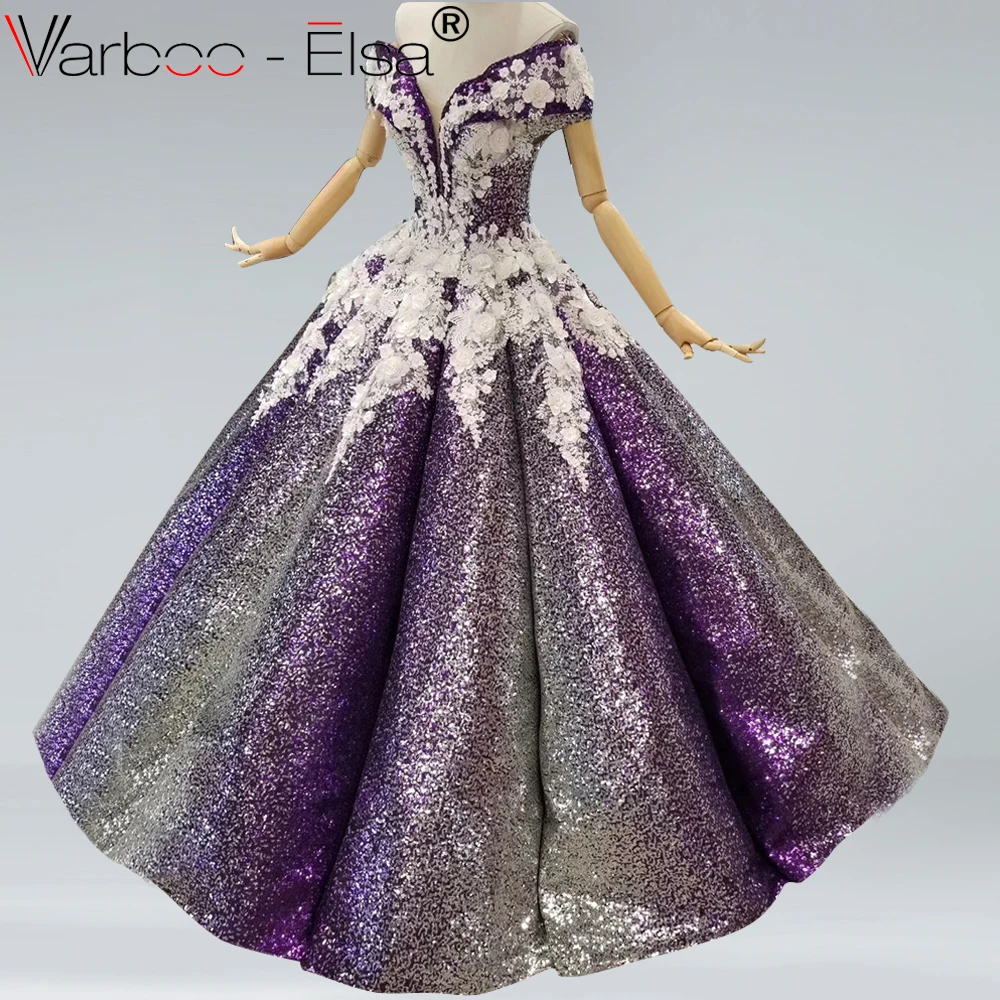 VARBOO_ELSA блестящее фиолетовое вечернее платье в форме изгиба специальное бальное с