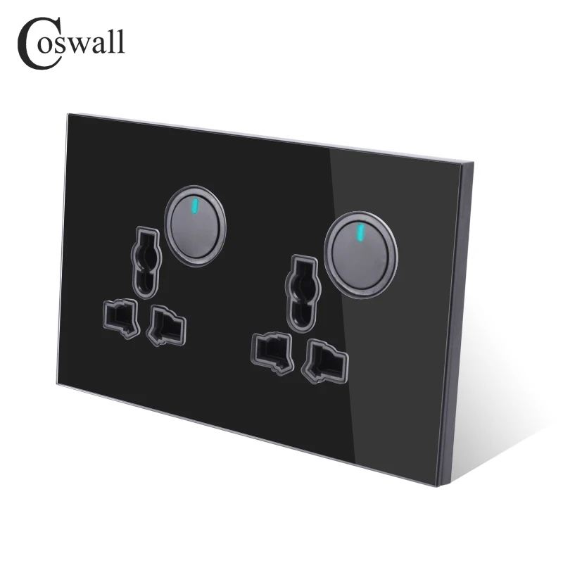 Coswall, полностью стеклянная панель, 13А, 2 комплекта, универсальная настенная розетка, 2 комплекта, 2 способа включения/выключения, переключатель через светильник, переключаемый светодиодный индикатор