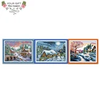 Joy Sunday Заснеженная ночь домашний декор F025(1)(2) F178 14CT 11CT подсчитанный штампованный Снежный пейзаж зимний Набор для вышивки крестиком