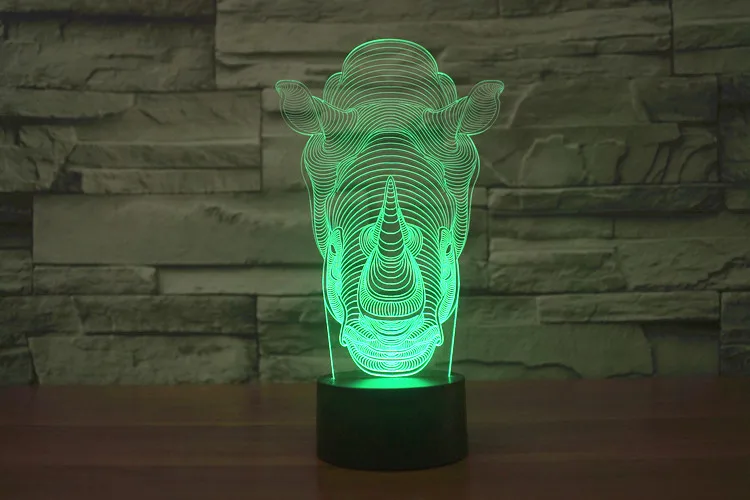 rhinoceros 3D лампа ночник семь цветов Животные Многоцветный RGB лампа Рождественский Декор Детские Подарочные игрушки сенсорный пульт дистанционного управления настольная лампа - Испускаемый цвет: rhinoceros