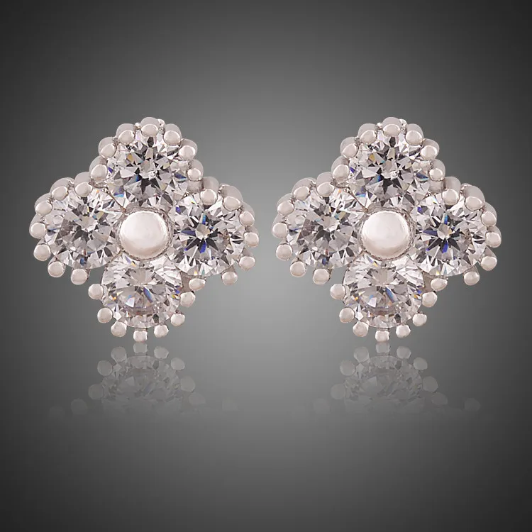 8.28mm Four Shining Zircon Embellishment Earrings Elegant Pearl Stud Women Gathering Necessary Jewelry LM0103 | Украшения и