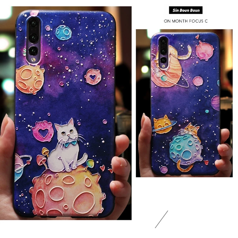 Чехол для задней панели Space Moon Huawei P30 Pro Mate 20 чехлы с милым мультяшным котом чехол