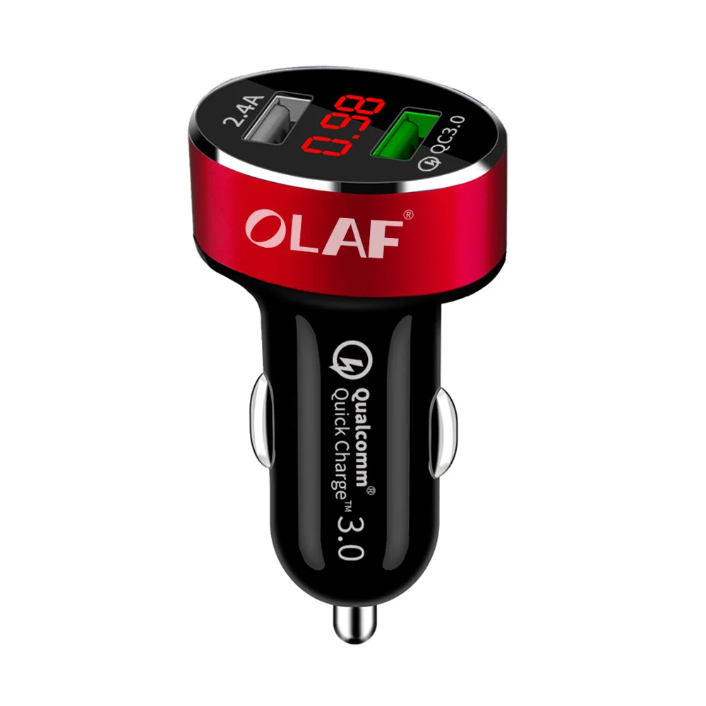 Универсальное автомобильное зарядное устройство OLAF Quick Charge 3,0 с цифровым дисплеем и двумя usb-портами для iPhone, Xiaomi, samsung, быстрое зарядное устройство для телефона, автомобильное зарядное устройство s - Тип штекера: Red