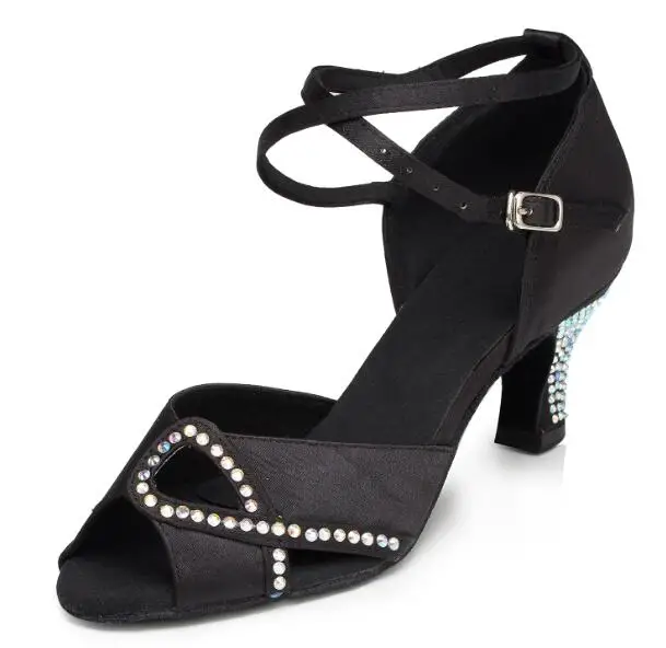 IDancing/женские черные туфли для танцев со стразами; zapatos de baile latino mujer; синие туфли для латинских танцев с закрытым носком