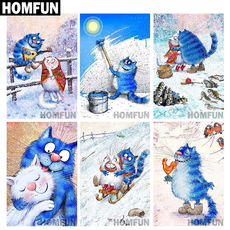 Алмазная картина HOMFUN &quotмультяшный синий кот&quot квадратная/круглая 5D 3D вышивка