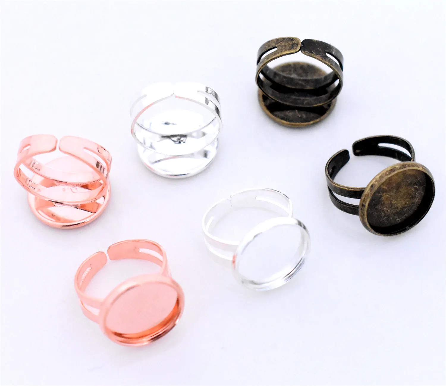 

12mm 10pcs 3 Colors Plated Brass Children Adjustable Ring Settings Blank/Base,Fit 12mm Glass Cabochons,Buttons;Ring Bezels