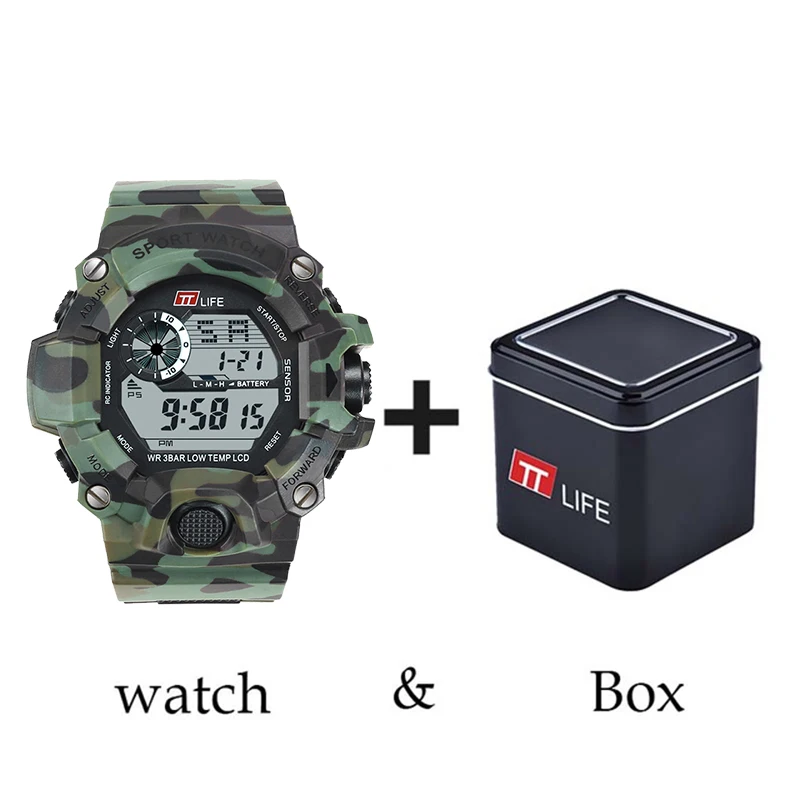 TTLIFE Men Camouflage Military Digital Watch LED Sports Minimalist Wristwatch Waterproof Shock Resistant Business Clock TS06 | Наручные