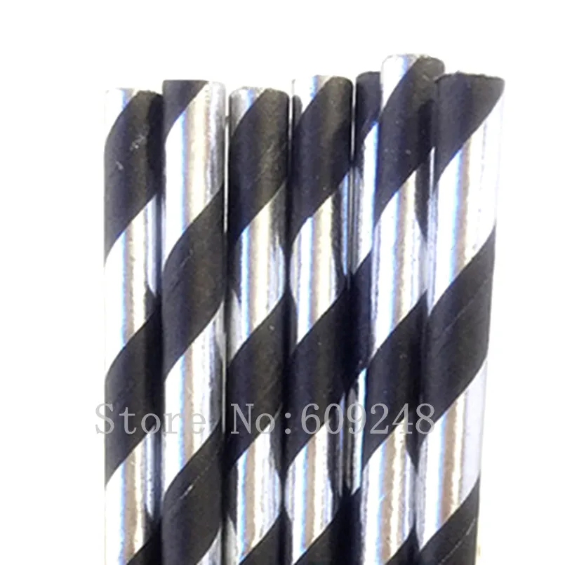 100 шт. Новогодняя черная серебряная фольга металлические бумажные трубочки в