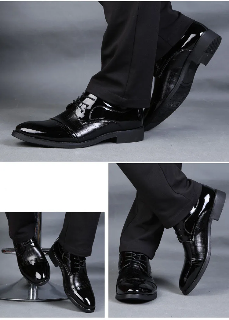 

New British Style Fashion Men Oxford Wedding Shoes Male Pointed Toe Office Shoes Patent Leather Dress Shoes Black Size 38-43