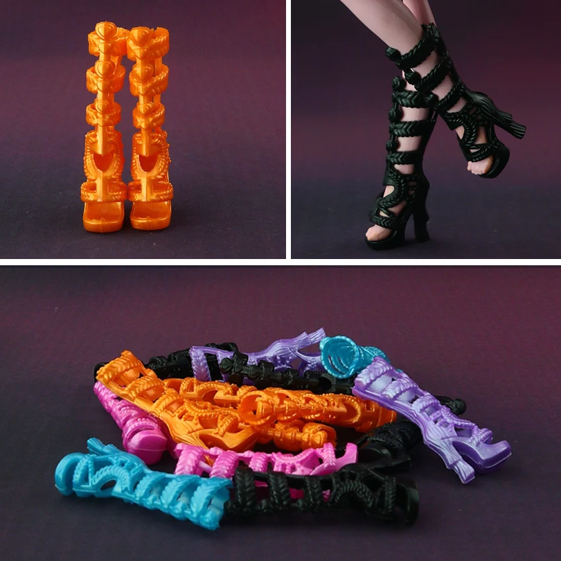 Фото 5 пар/лот, разноцветные дизайнерские туфли с листьями для куклы Monster High, красивые длинные сапоги, хороший подарок для девочки №1