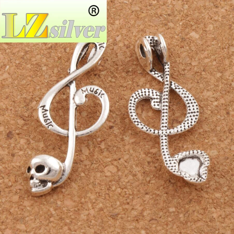 

Treble Clef Music Note Skull Charm Beads 100pcs zinc alloy Fit Leather Braelets DIY L767 39.1x15.2mm