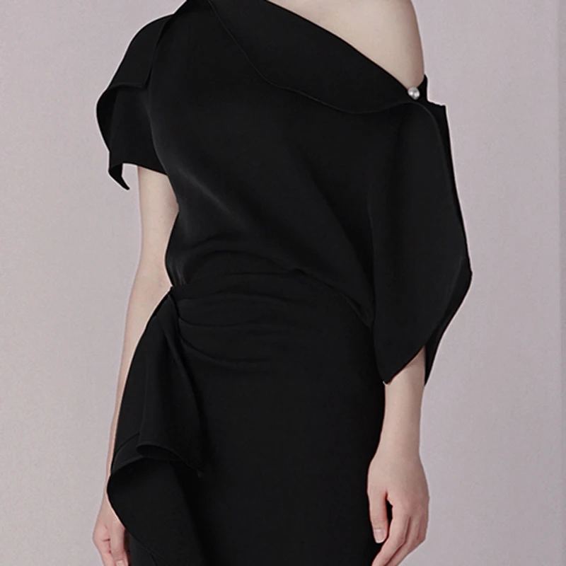 Облегающий комплект INDRESSME летнее платье из 2 предметов Черный Асимметричный топ