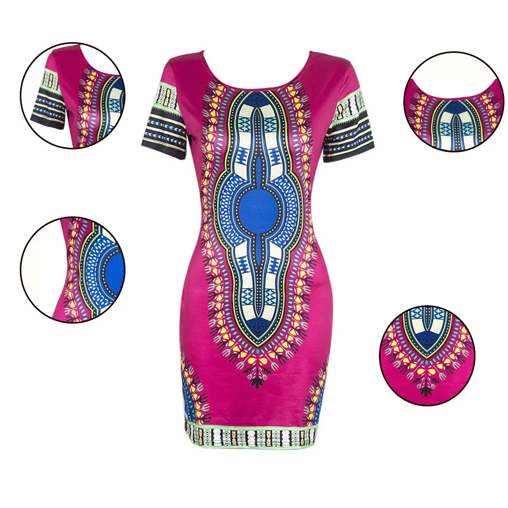 Женское платье в африканском стиле Fadzeco Dashiki синее Красное Желтое с традиционным