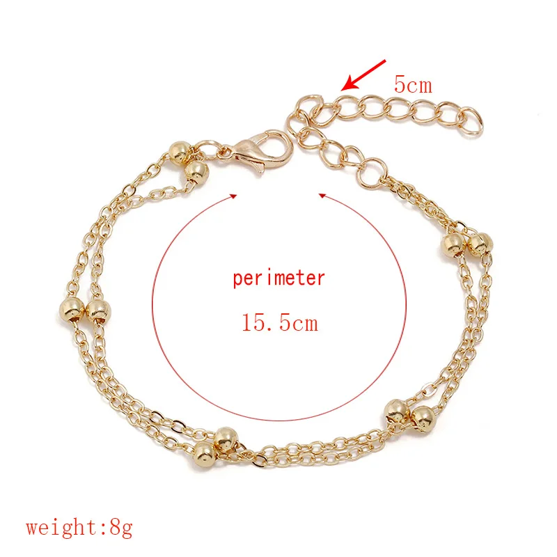 Simple Double Chain Bead Anklets Vintage Golden Link For Women Ankle Bracelet Fashion Beach Accessories Jewelry | Украшения и
