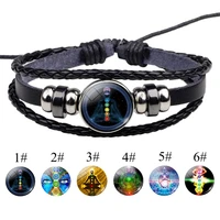 fashion accessories seven chakra yoga button bracelet reiki healing spiritual jewelry black woven leather bracelets women gift