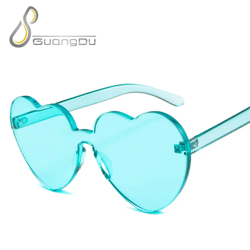 rimless heart sunglasses women 2021 trending products ladies clear red yellow frameless glasses retro oculos de sol feminino | Аксессуары