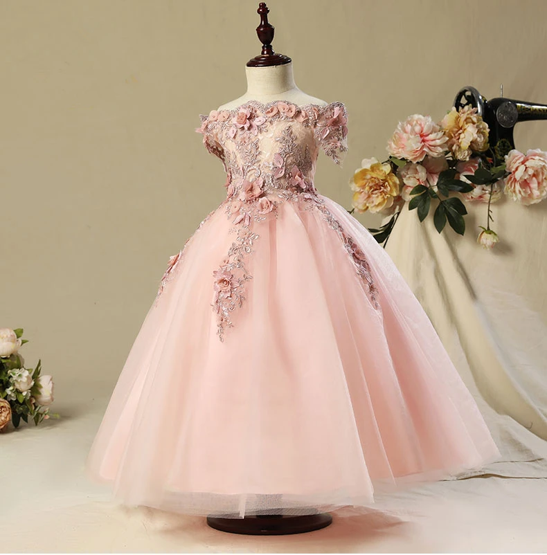 Off Shoulder first communion dresses for girls Vestido Daminha Casamento Luxury Ball Gown Pink Organza Flower Girl Dresses | Детская
