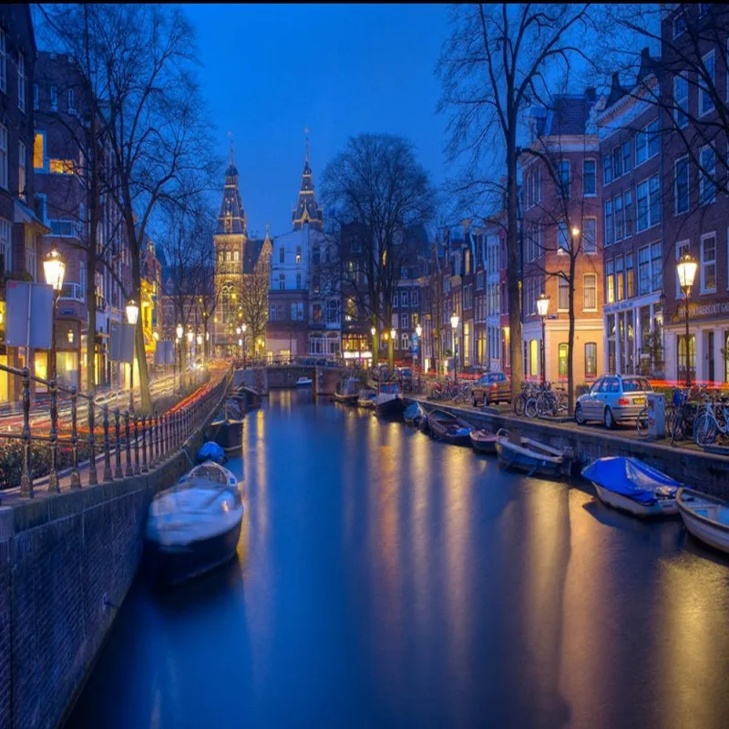 

Dropship Colomac Blue Wallpaper Amsterdam Netherlands Canal City Street Night View Wallpaper 3d Foto Wall Mural papel pared