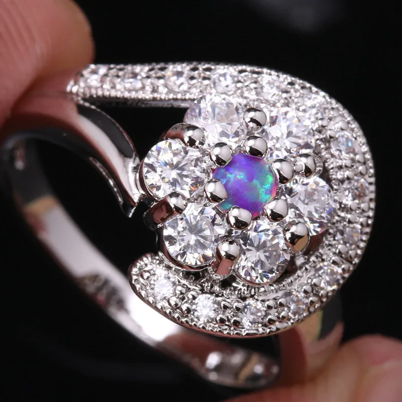 

Trendy Pink Fire Opal White Silver Plated Argent Jewelry Wedding Ring Us# Size 6 7 8 9 SF1182
