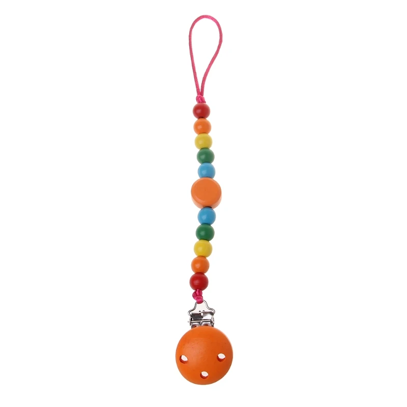 

Rainbow Wood Beaded Pacifier For Infant Clip Chain Nipple Holder Soother