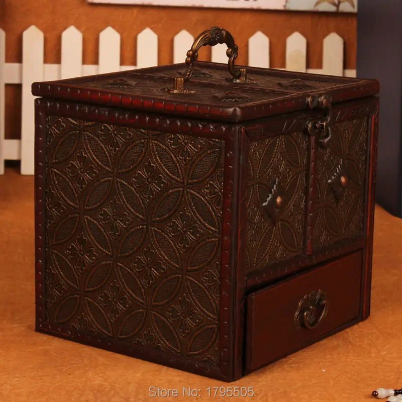 Античный деревянный туалетный чехол ретро с зеркалом шкатулка для украшений