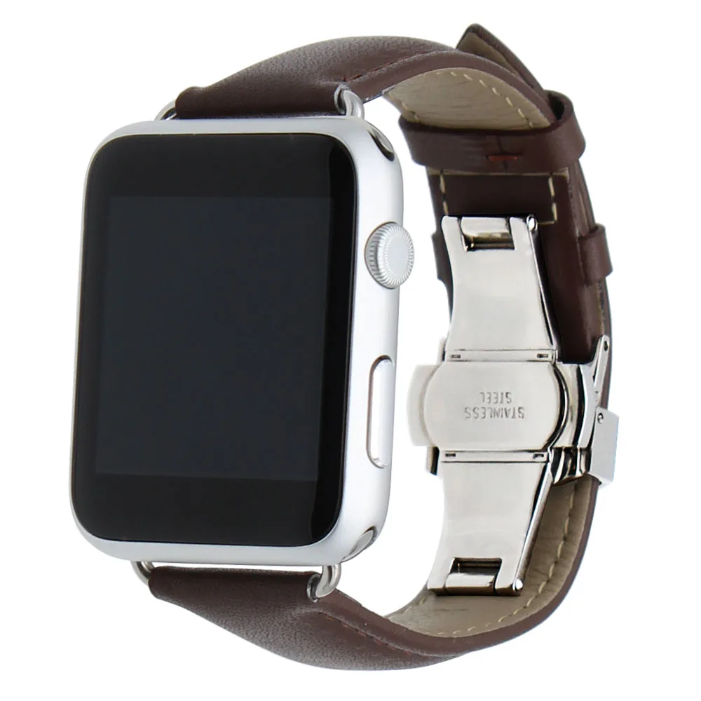 Ремешок из натуральной кожи для iWatch Apple Watch 38 мм 42 браслет с пряжкой-бабочкой