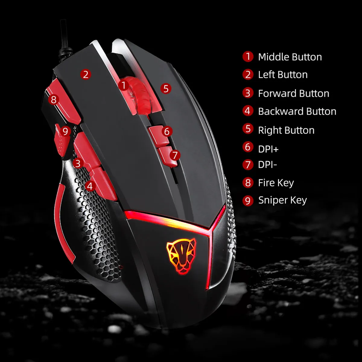 MOTOSPEED V18 мышь Проводная игровая мышь 4000 dpi 9 Кнопок светодиодный светильник Кнопка огонь/Снайпер кнопка для ноутбука ПК компьютер геймер мышь