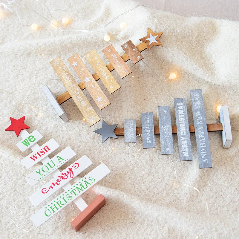 

Desktop Small Christmas Tree Wood Table Decorations Mini Christmas Tree Ornaments Creative Wooden Block DIY Decoration
