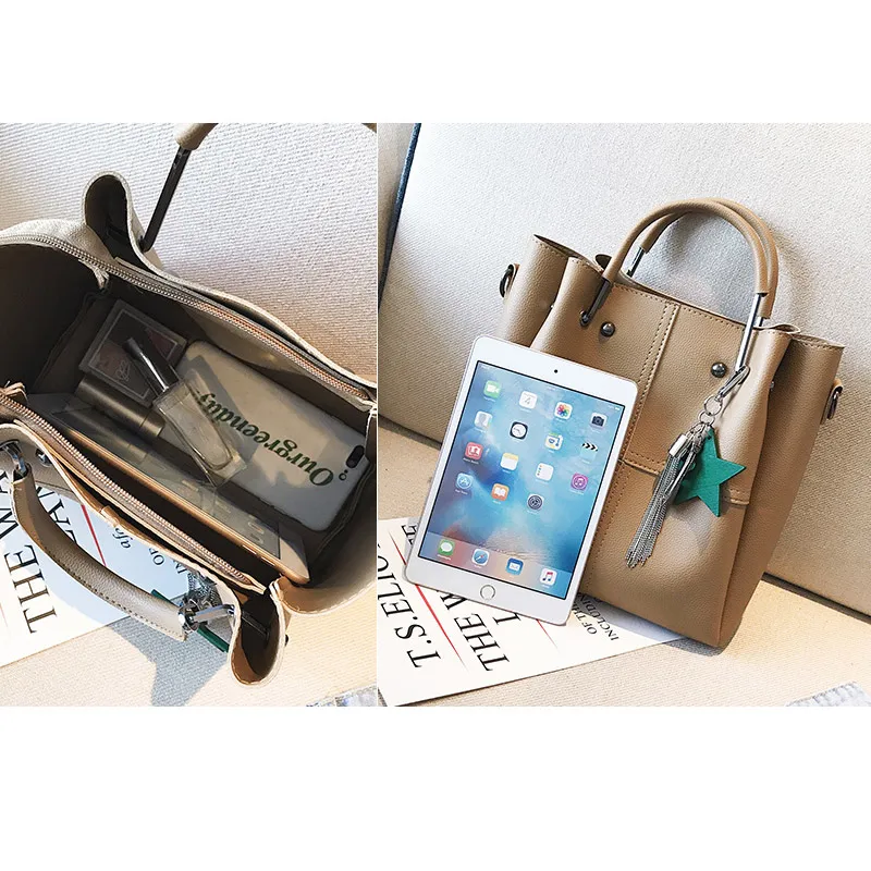 Женские сумки из 2 предметов женская сумка-тоут с кисточками однотонные на плечо