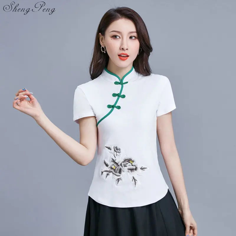 

Traditional chinese blouse shirt tops for women mandarin collar oriental linen shirt blouse female elegant cheongsam top V1447