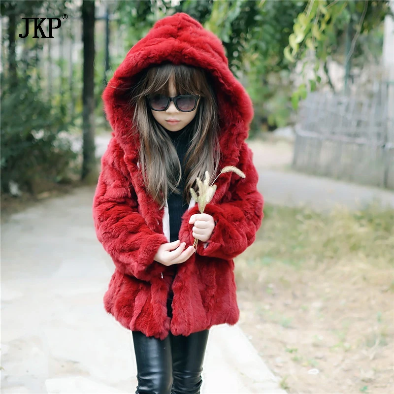 Куртка с капюшоном из 100% натурального меха для детей и взрослых шуба кролика Рекс